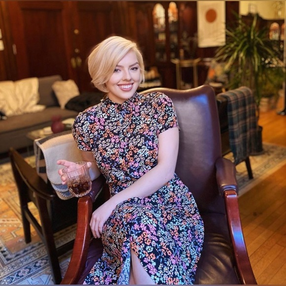 Floral Calvin Klein Black Pink Orange printed button up maxi dress - Picture 1 of 5